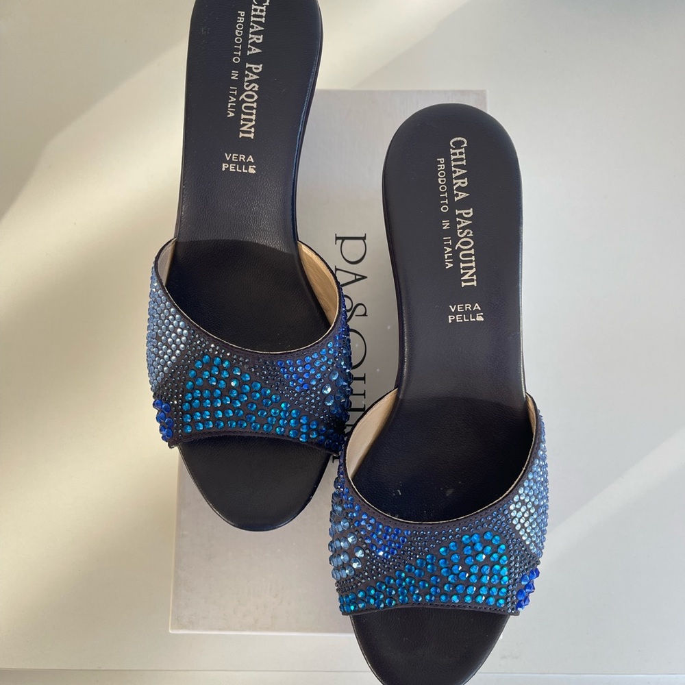 Blue suede sandals, Italy suede platform sandals, size 40